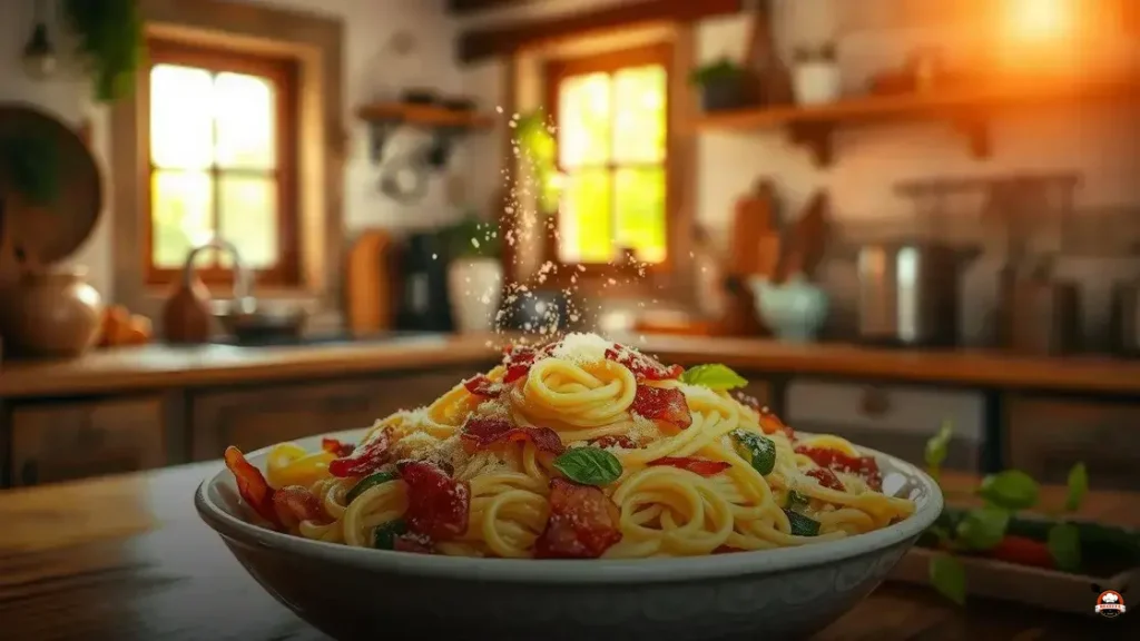 Como fazer macarrão com bacon e legumes
