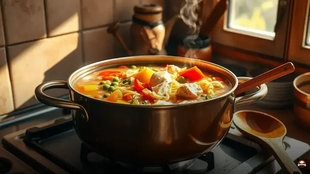 Como fazer sopa de macarrão com legumes e frango