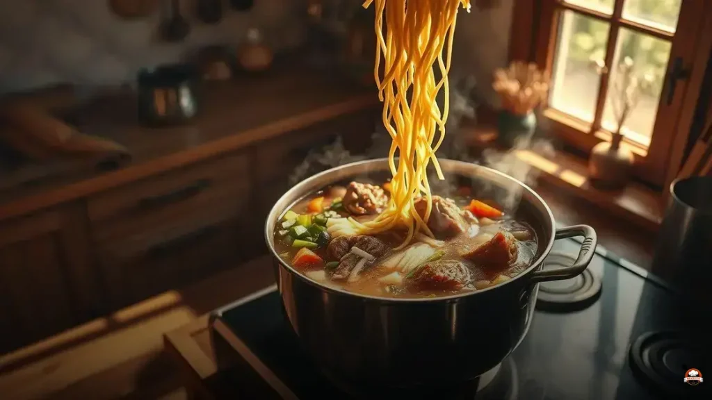 Como fazer uma sopa de macarrão com carne e legumes